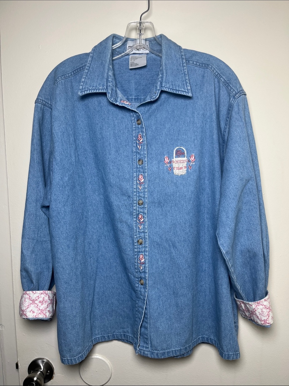 Women's Vintage Longaberger Homestead Embroidered Denim Button Down Shirt L